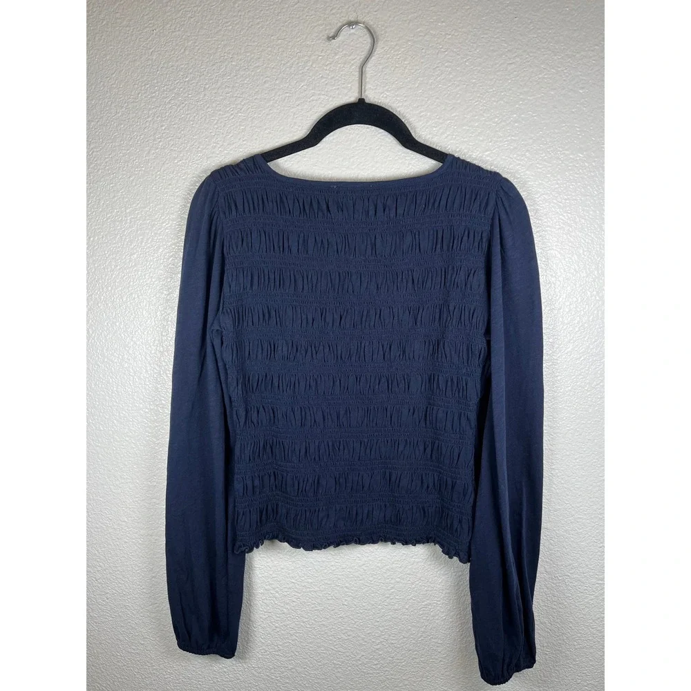 NWT Madewell Smocked Boatneck Top Midnight Navy Long Sleeve Extra Small
